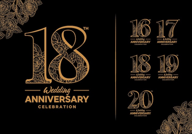 Golden wedding anniversary celebration logotype set