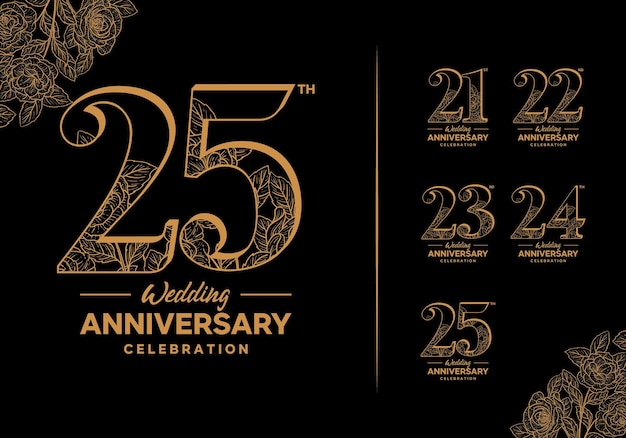 Golden wedding anniversary celebration logotype set