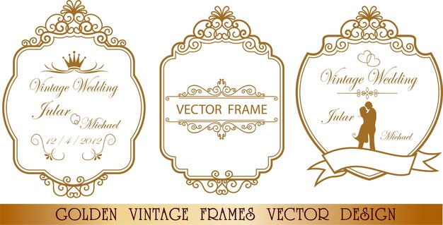 Vector golden wedding frame floral 