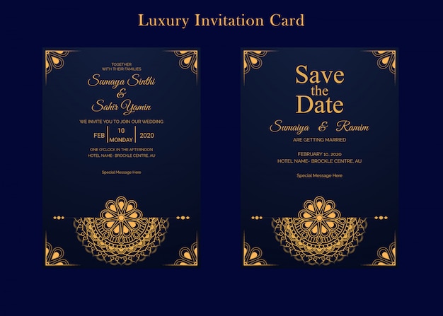 Golden Wedding Invitation Card Design Template with mandala style