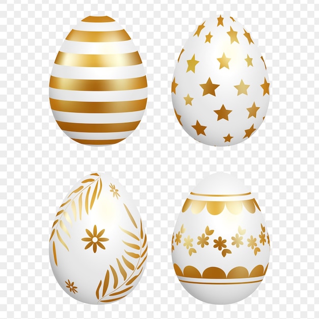 Vector golden and white color easter eggs set