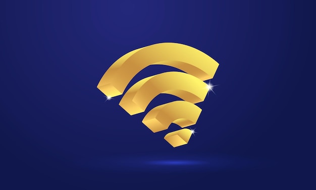 Golden WiFi wireless symbol with reflection