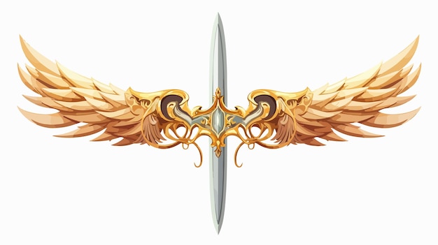 Vector golden wings angel with fantasy sword digital illustration