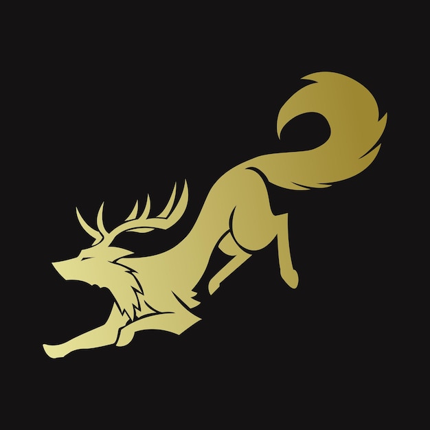 A golden wolf logo with black background