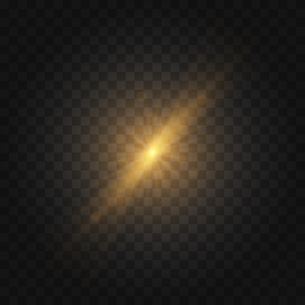 Golden yellow Star burst with dust and sparkle isolated. Glow light effect with rays and shine particles.