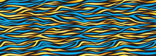 Golden Zebra abstract seamless pattern. Blue stripes, repeating background.