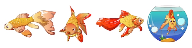 Goldfish icons set, cartoon style