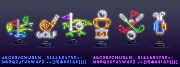 Golf and attributes neon icons in set collection for designgolf club and equipment vector symbol sto