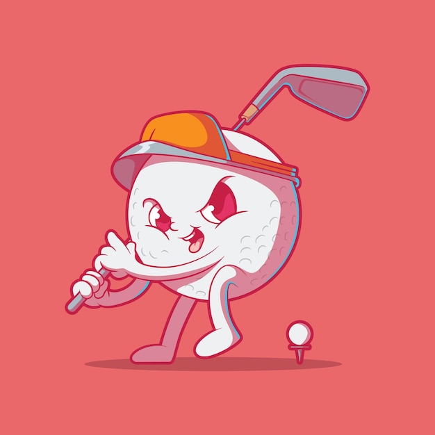 Golf Ball character playing golf vector illustration Game Sport brand design advertising