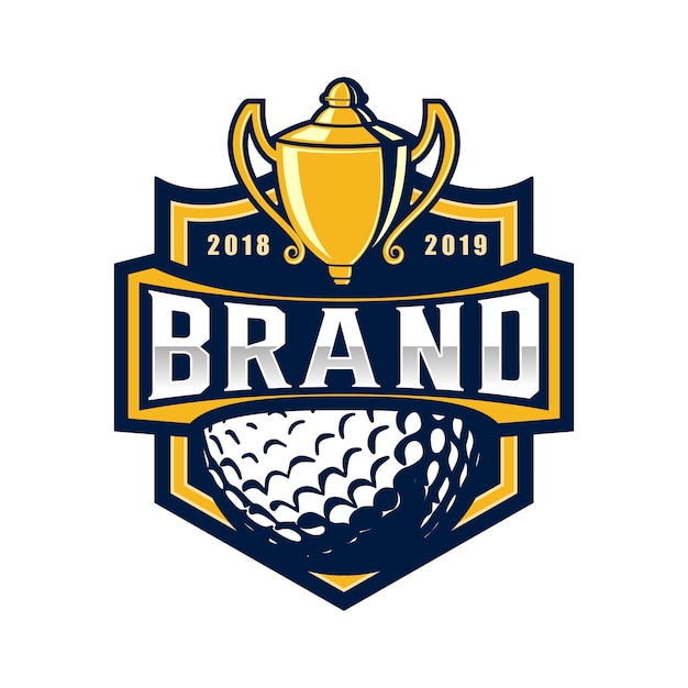 golf championship vector logo. golf ball and trophy theme for golf sports tournament.