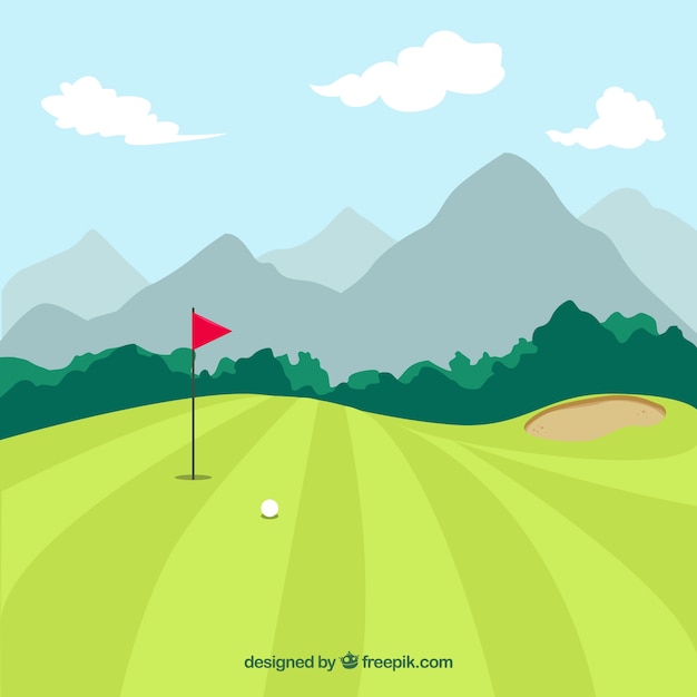 Golf course background in hand drawn style