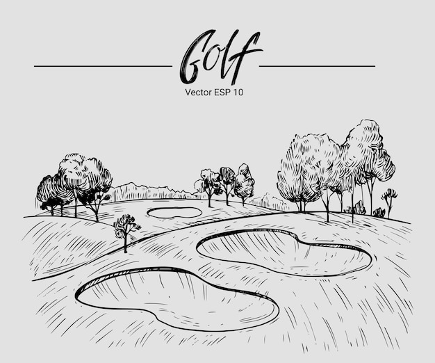 Golf course. Sketch vector illustration. Golf club, golf tournament