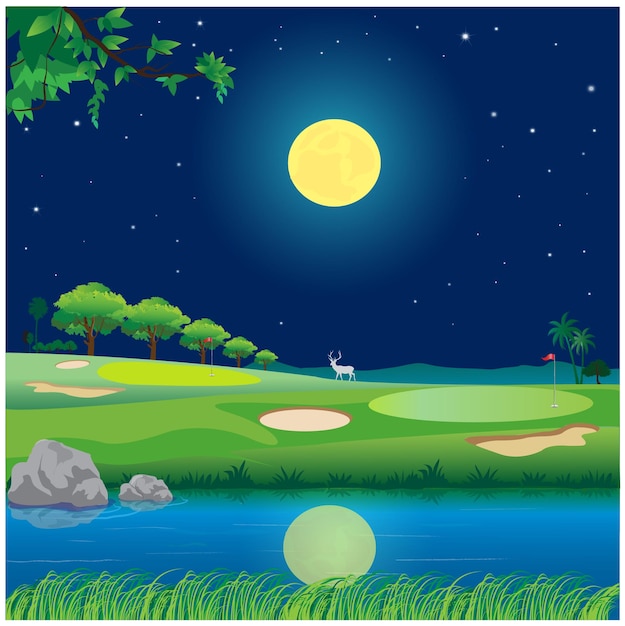 Golf course with the moon