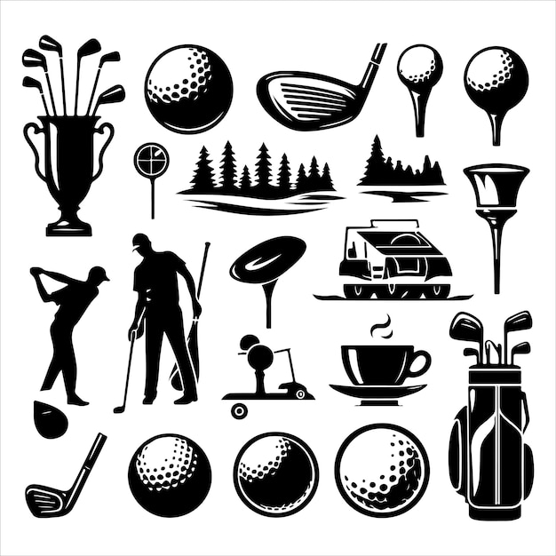 Vector golf elements collection golf elements collection silhouette vector