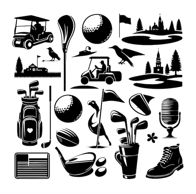 Vector golf elements vector silhouette illustration