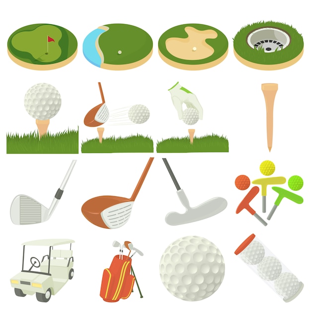 Golf items icons set