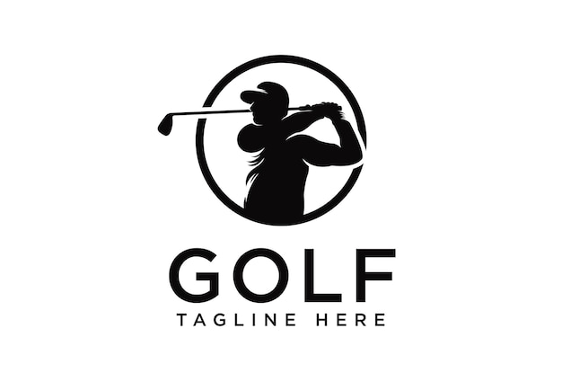 Golf logo with silhouette of person swinging golf stick