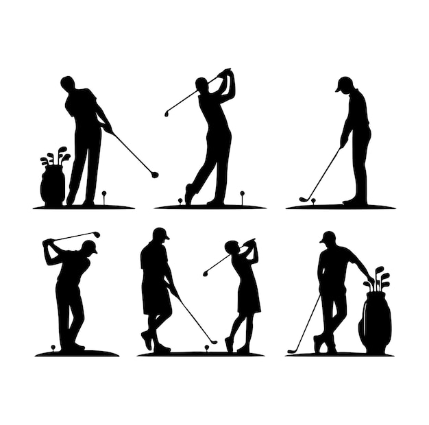 Vector golf player vector silhouettes