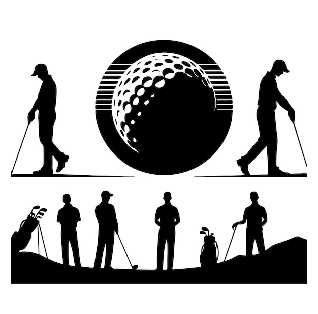 Vector golf player vector silhouettes