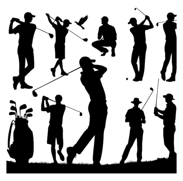 Vector golf player vector silhouettes