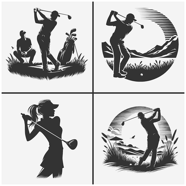 Vector golf playing svg silhouette vector bundle file