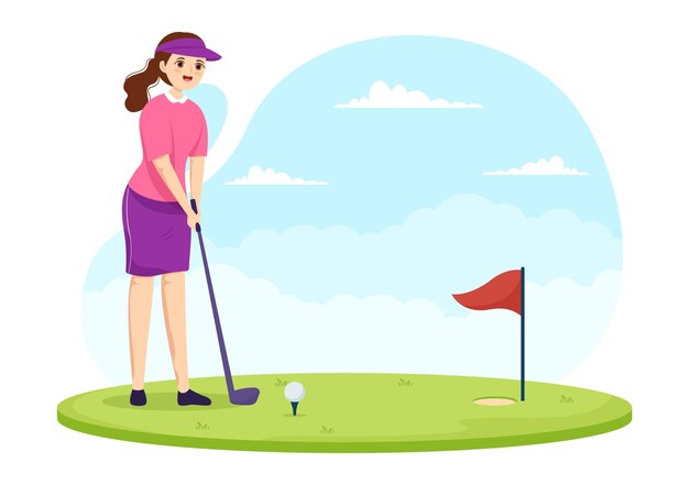 Vector golf sport illustration for outdoors fun or lifestyle in flat cartoon hand drawn templates