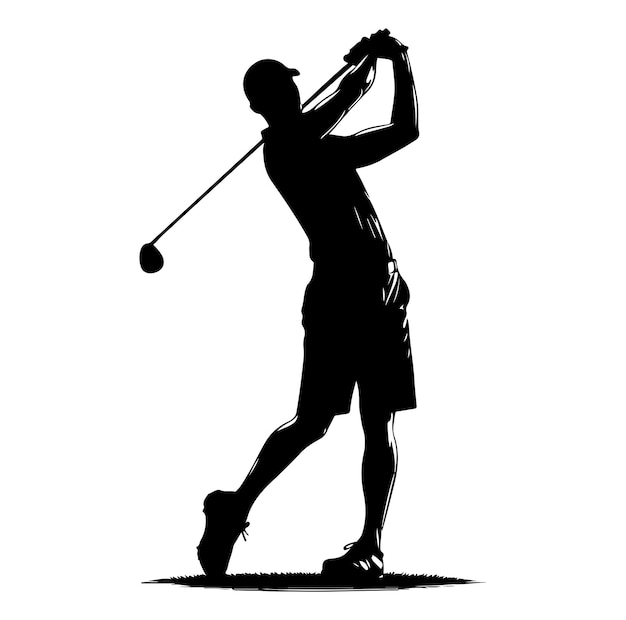 Golf swing player pose vector silhouette black color white background