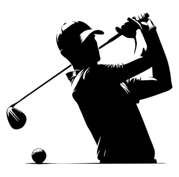 Golf swing player pose vector silhouette black color white background