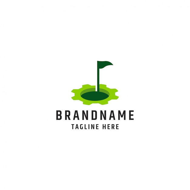 Golf with gear logo design template premium vector