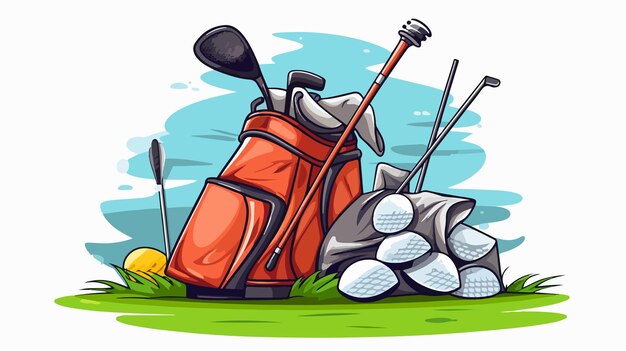 Vector golfer with gloves and bats in bag on golf course