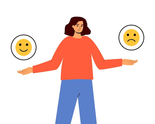 Good or bad mood A girl and a smile Sadness or joy Vector illustration