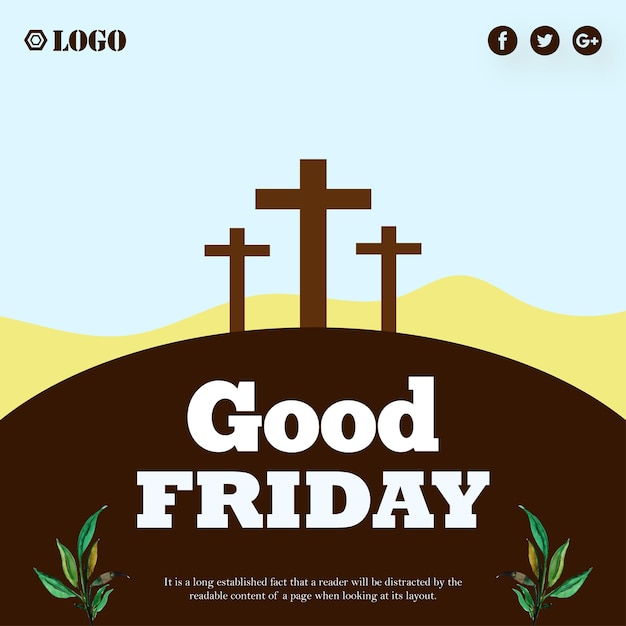 Good Friday Blue Brown Yellow Background Social Media Design Banner Free Vector