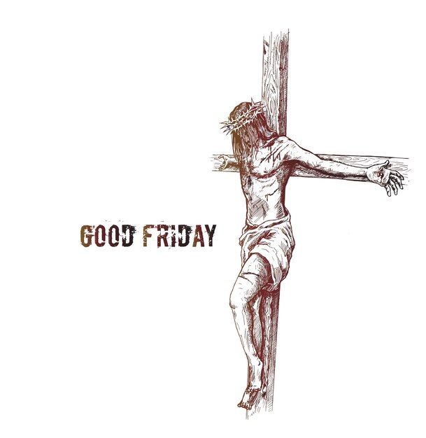 Vector good friday and easter jesus on the cross sketch vector illustration