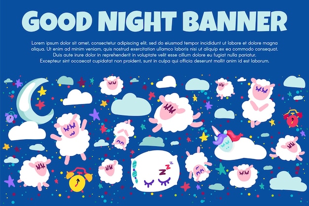 Good night banner with flat sheep