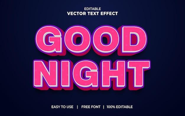 Good night Editable 3D text effect with background