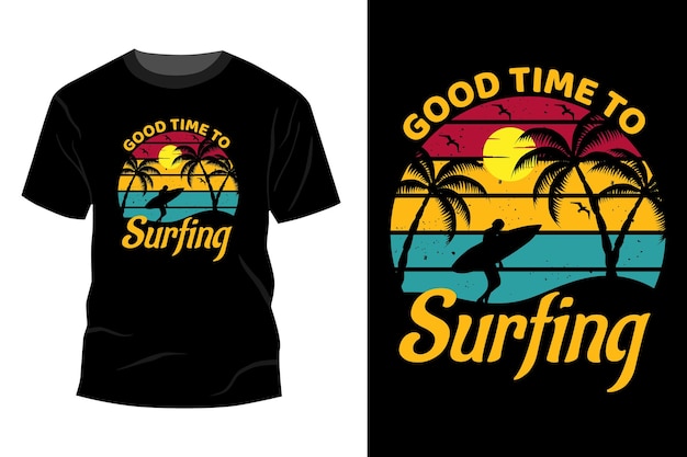 Good time to surfing t-shirt mockup design vintage retro