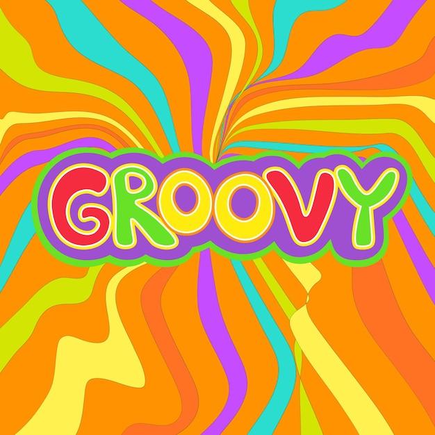 Good vibes 1970 Retro groovy vector poster or card with lettering hippie phrase