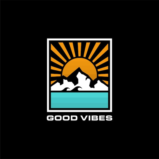 Good Vibes Mountain Sun and Sea Logo Design