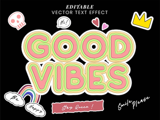 Good vibes only motivational text effect with retro 80's design style typography