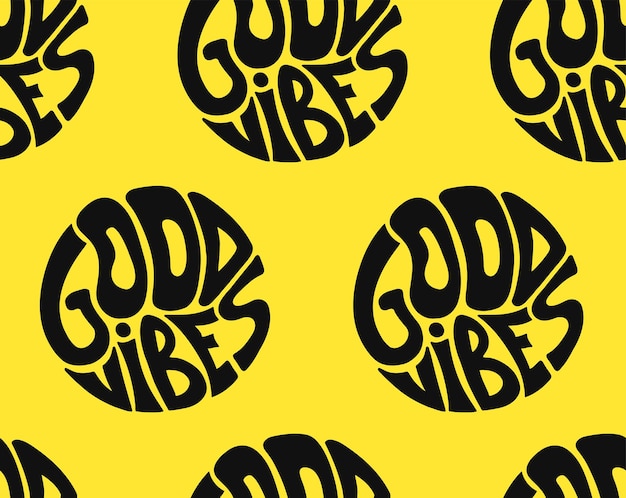 Good vibes only quote in circle seamless patternwallpaper Vector hand drawn lettering illustration Good vibes only lettering seamless patternwallpaperbackground print concept