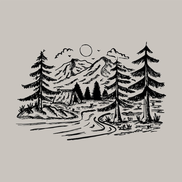 Good view of nature for adventure and camp graphic illustration vector art tshirt design