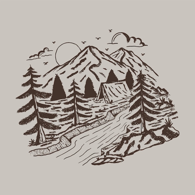 Good view of nature for adventure and camp graphic illustration vector art tshirt design