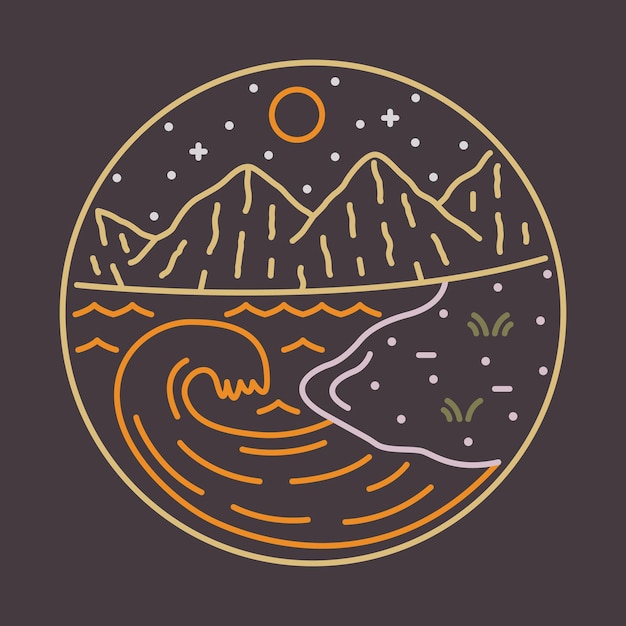 Good view of nature with waves and mountains graphic illustration vector art tshirt design