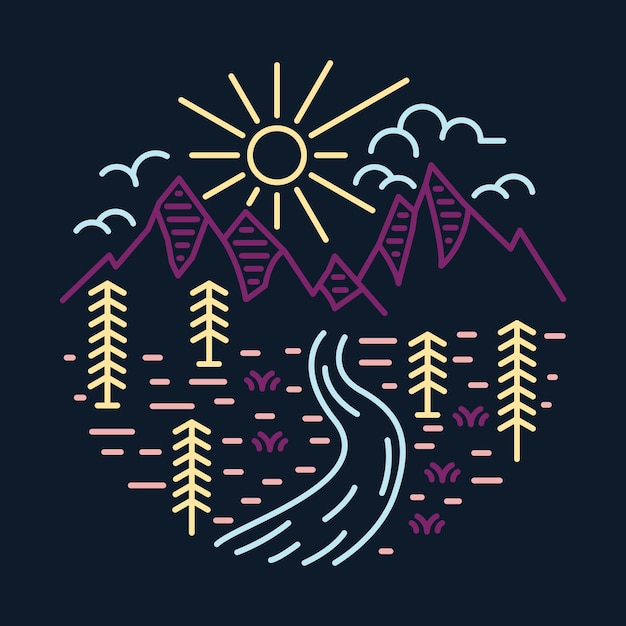 Good way of river from mountains graphic illustration vector art tshirt design