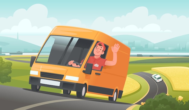 Goods delivery service courier rides on a van websites applications marketplaces transport companies