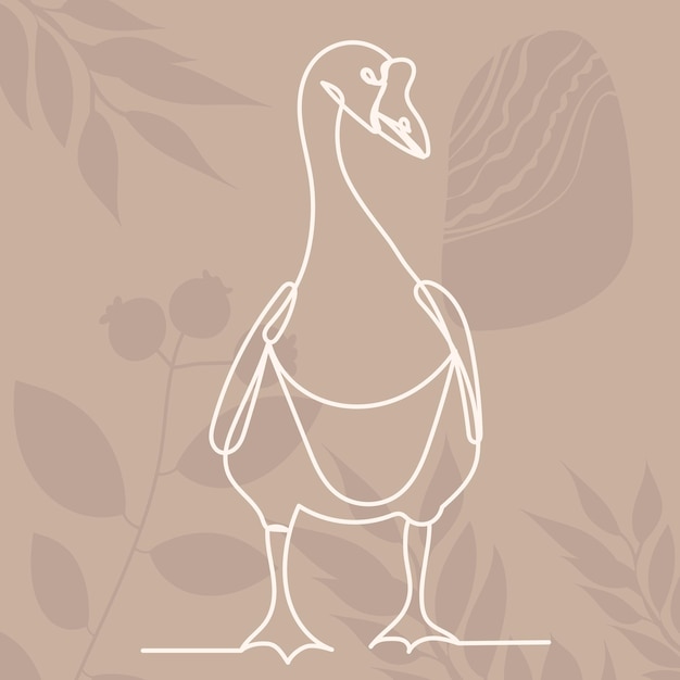 Goose drawing by one continuous line isolated