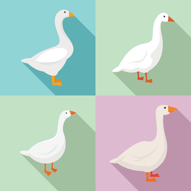 Goose icons set, flat style