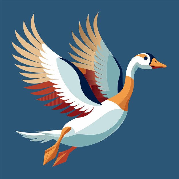 Vector a goose with wings outstretched is shown in a blue background