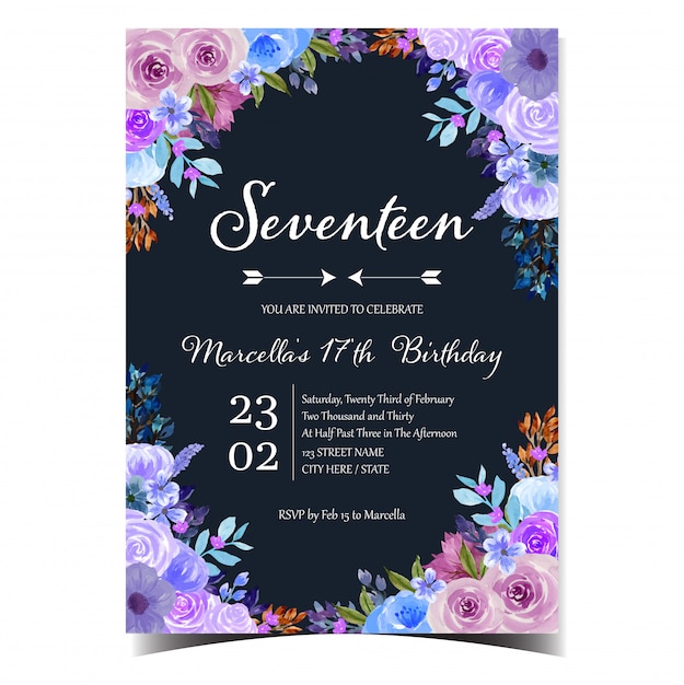 gorgeous birthday invitation card with flowers