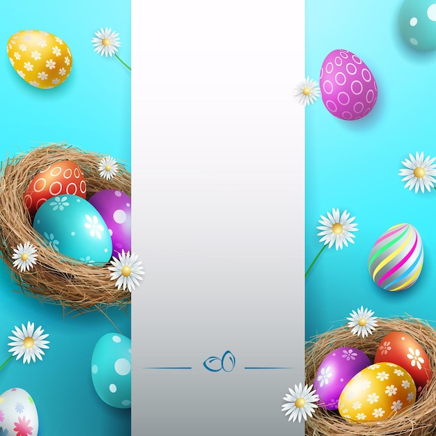 Gorgeous composition with Easter eggs in the nest white frame